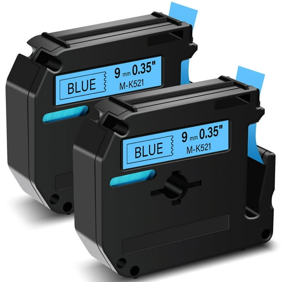 GREENCYCLE 2PK Compatible for Brother P-touch M Tape MK521 M-K521 M521 9mm 0.35" Black on Blue for Brother PT-100 PT-M95 PT-90 PT-70 PT-65 PT-85 Label Maker Refills