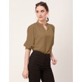 thumbnail image 3 of Moomaya Solid Puff Sleeve Tops, Band Collar, Semi-Formal Tops For Women, 3 of 9