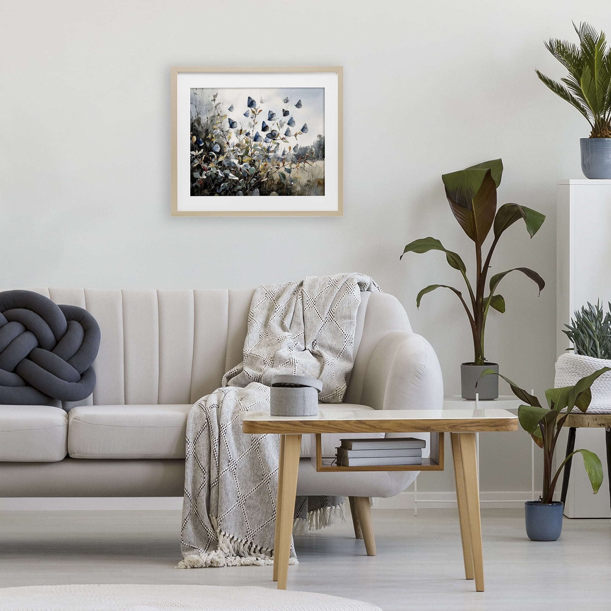 Stupell Industries Blue Butterflies Among Meadow Leaves Birch Framed Print Under Glass, design by Franklyn Gregory