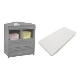 AFG Baby Furniture Leila 2 Drawer Changing Table Gray with Contoured Changing Pad and Fabric Cover