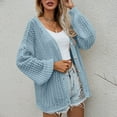 thumbnail image 2 of Lisingtool Cardigan Sweaters for Women Solid Casual Crochet Cardigan Button Sweater Kimono Boho Oversized Cardigan Coat Womens Long Sleeve Tops Light Blue, 2 of 7
