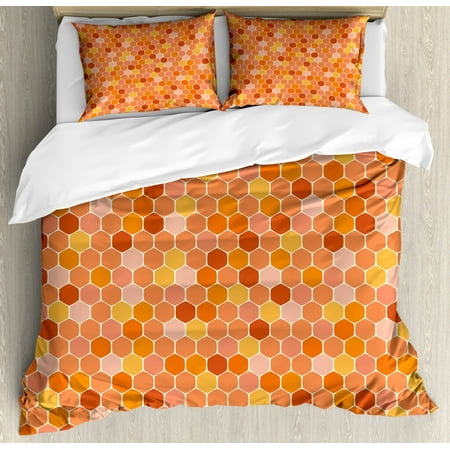 Bee King Size Duvet Cover Set Pixel Inspired Hexagon Honeycomb