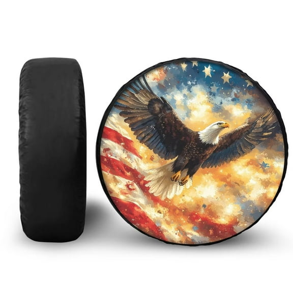 Garronmavis American Flag Eagle Spare Tire Cover Auto Universal Spare Tire Covers Suit for SUV 15 Inch Wheel Tires Waterproof Universal Fit RV SUV Truck