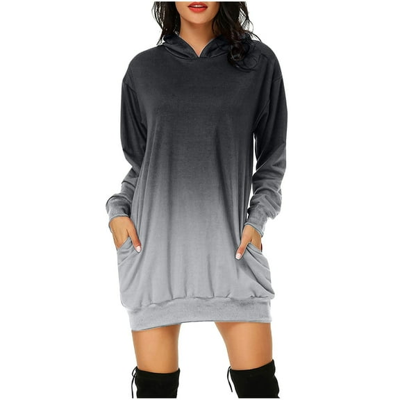 Kiplyki Flash Deals Women's Winter Long Sleeve Dress Hoodies Printed Hooded Tunic Pockets Pullover