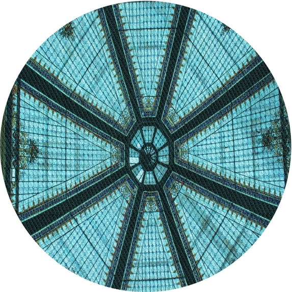 Ahgly Company Machine Washable Indoor Round Transitional Turquoise Green Area Rugs, 3' Round