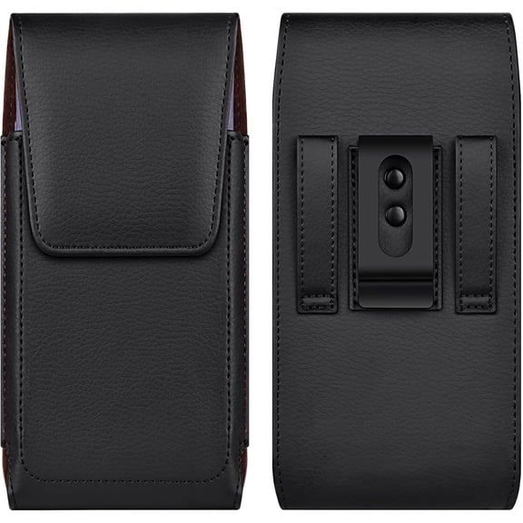 Leather Cell Phone Holster with Belt Clip   Closure for  Galaxy Ultra S25 S24 S23 S22 S21 S20 A17 A16 A15 A14 A13,  G Stylus, XL-Black