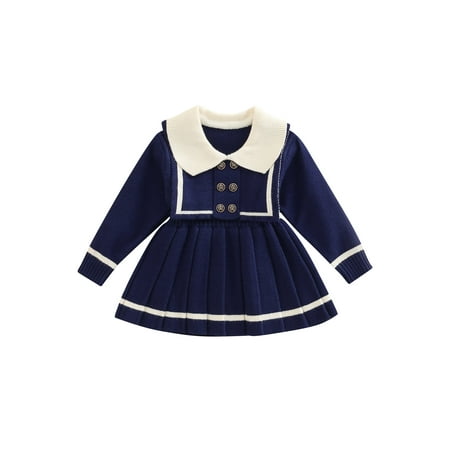 

Bagilaanoe Toddler Baby Girls Sweater Dress Contrast Color Long Sleeve One-piece Pleated Dress 6M 9M 12M 18M 24M 3T Infant Fall Casual Clothes