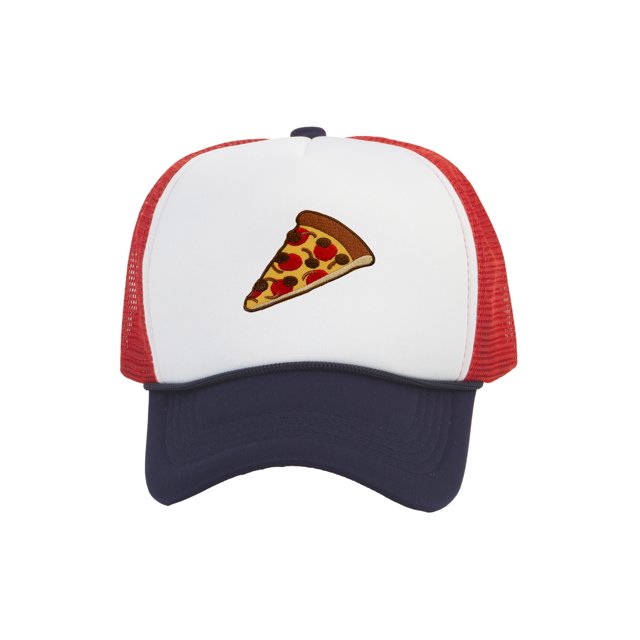 Adult Men's Pepperoni Pizza Slice Rope Foam Trucker Hat, White/Red/Navy