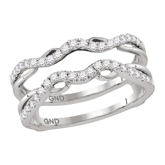 14kt White Gold Womens Round Diamond Ring Guard Wrap Solitaire Enhancer 1/3 Cttw