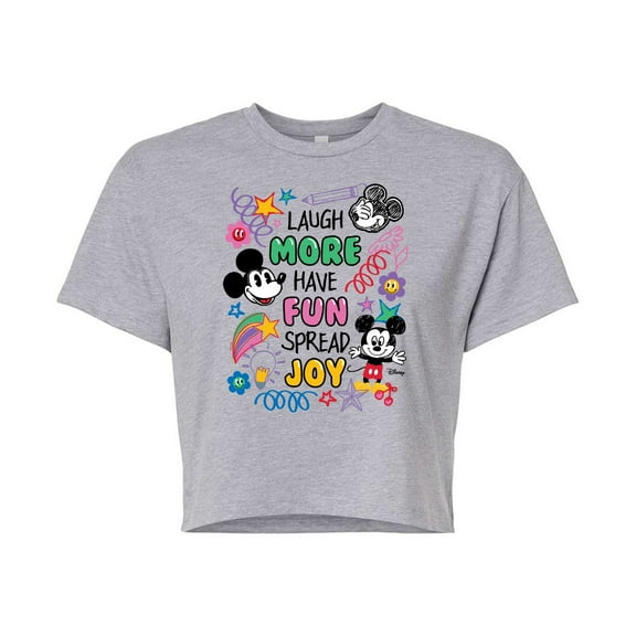 Disney - Mickey Mouse - Laugh More, Have Fun, Spread Joy - Juniors Cropped Cotton Blend T-Shirt