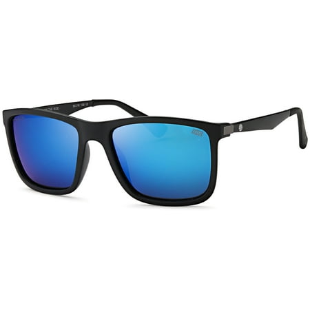 Hawaiian Island Creations Rectangular Classic Designer Black High Quality Sunglasses TR90 With Aluminum Arm Shark - Black Frame / Blue Lenses