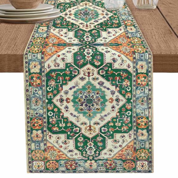 nqOlkjepod Green Orange Beige Boho Table Runner 48 Inches Long Farmhouse Dress Scarves, Retro Ethnic Tribal Abstract Art Dining Tablerunner for Coffee Table/Kitchen Island/Party Décor, 13" x 48"