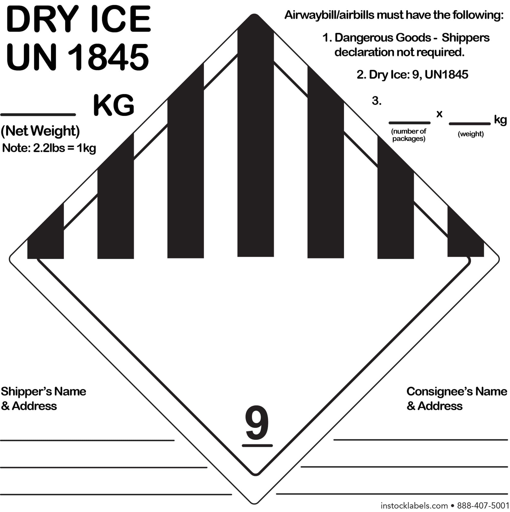 Dry Ice UN1845 DOT Hazmat Class 9 Shipping Labels 6 Square 500  Dry Ice UN1845 DOT Hazmat Class 9 Shipping Labels 6 Square 500