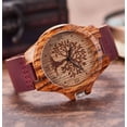 thumbnail image 3 of Life Tree Wood Watch Quartz Genuine Leather Wristwatch, Green, 3 of 6