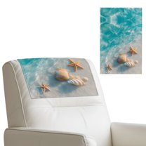 COEQINE Non-Slip Recliner Headrest Protector Faux Leather Recliner Headrest Covers Head Rest Covers with Hook and Loop Straps for Coastal Decor, 17x27 Inch, Beach Starfish Shell Conch, 3 Pieces