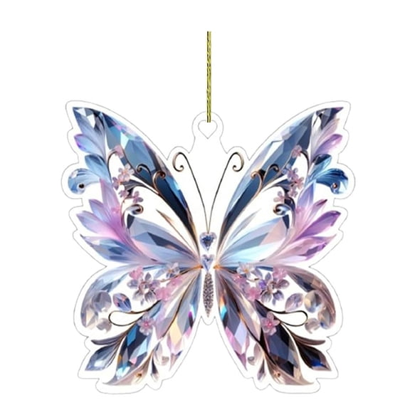2D Acrylic Butterfly Hanging Ornament, Sky Blue 2D Flat Design With Crystal - Like Floral Details And Heart - Shaped Hanger, For Home Wall Decor, Bedroom, Living Room, Party