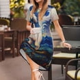 thumbnail image 3 of Picia Vintage Starry Sky Puppy Pattern Women's Short Sleeve Summer Dress Pleated Loose Swing Knee Length Short Sleeve Swing Dresses, 3 of 6