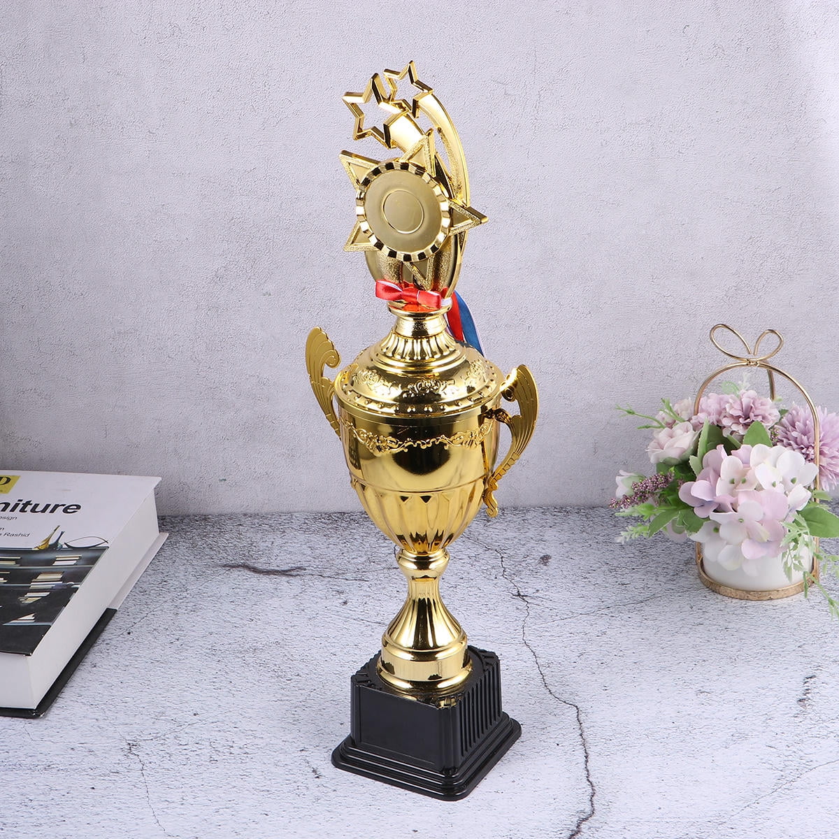 LABSERRON 1Pcs Award Trophies Golden Metal Star For Students And Employees 46x0.7In