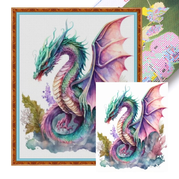 Hilo de bordar de algodón ecológico completo, punto de cruz de pterosaurio impreso de 11CT, 50x60cm
