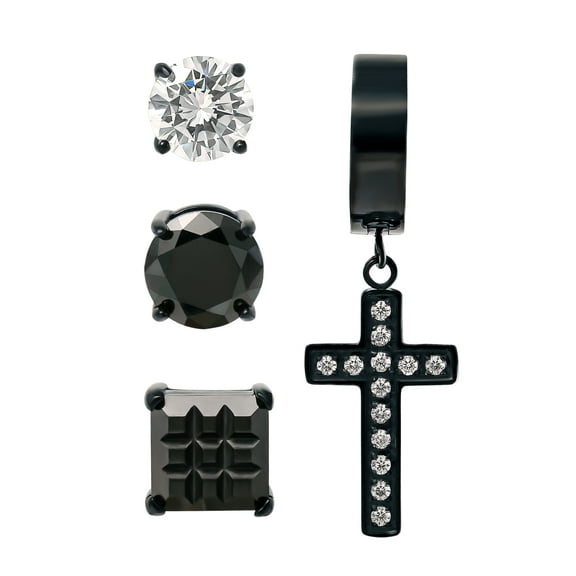 Brilliance Jewelry Women's Stainless Steel Black Plated CZ Singlet Earring Set