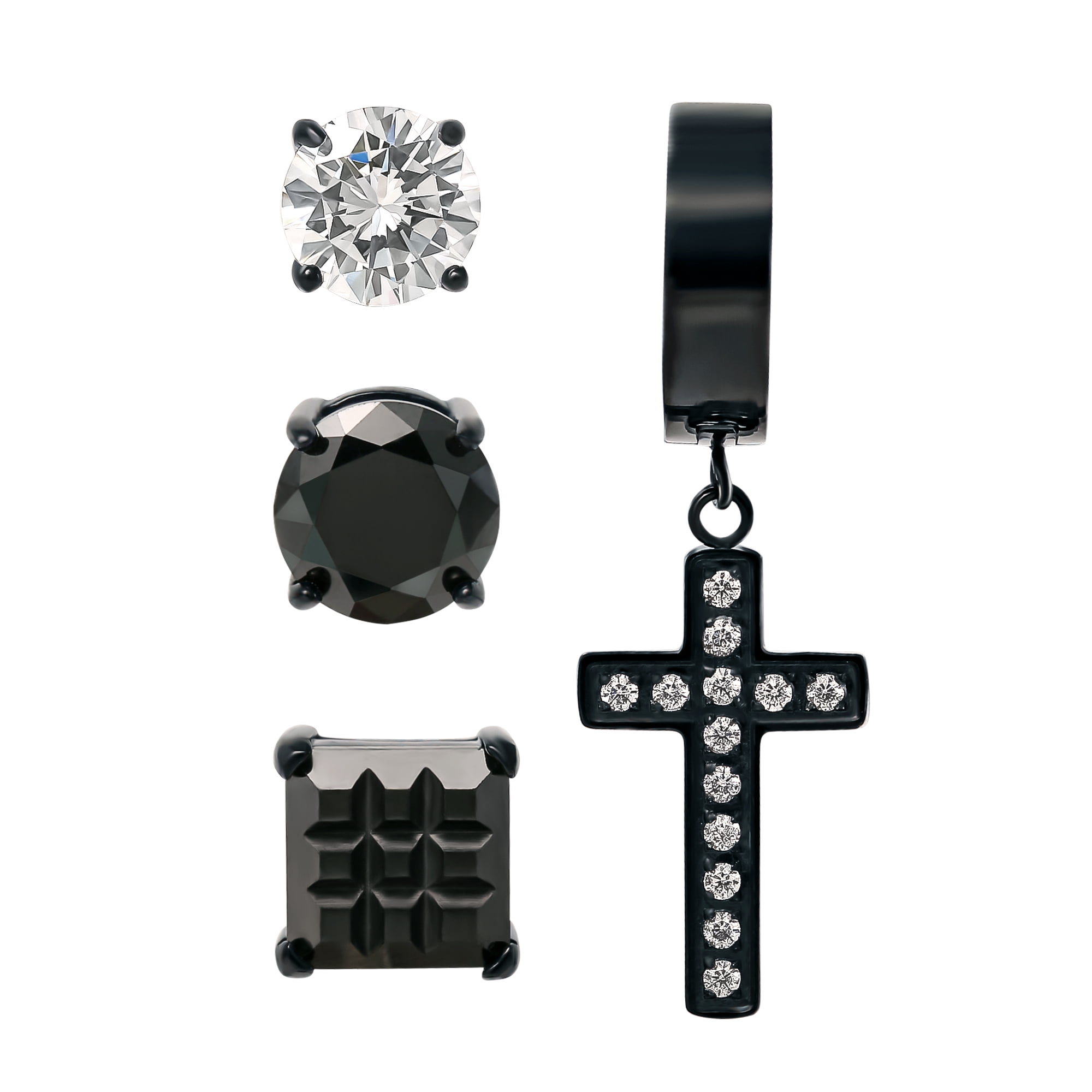 Brilliance Jewelry Women's Stainless Steel Black Plated CZ Singlet Earring Set