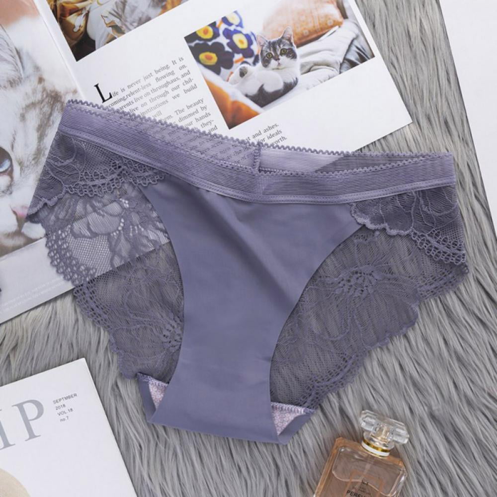3-Pack Ice Silk Women Lace Panties Traceless Hollow Out Panties Breathable  Seamless Briefs Mid-waist Stretch Underwear