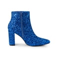 thumbnail image 3 of BLISSFUL STEP Women's Glitter Pointed Toe Block Heeled Ankle Boots Royal Blue 5.5, 3 of 8