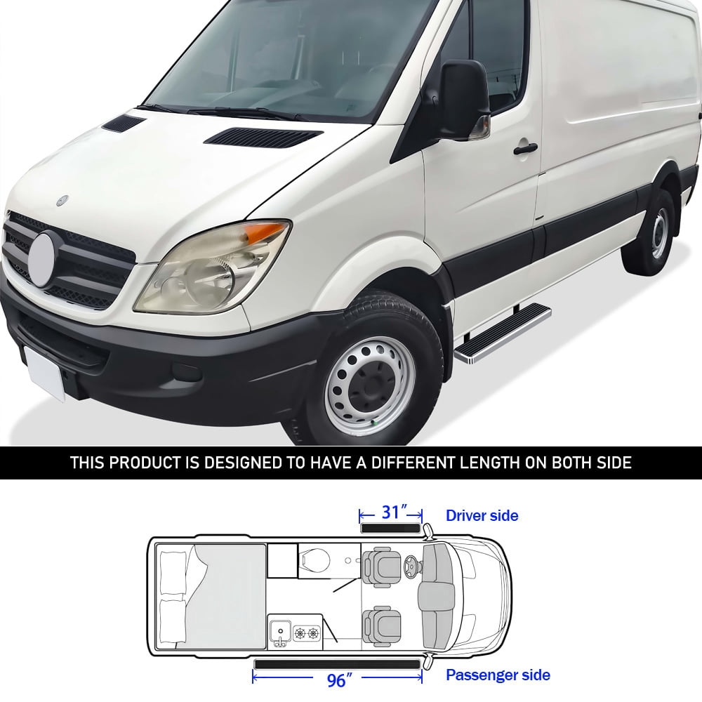 APS Running Boards 5in Silver Compatible with Dodge Sprinter 2007-2009 Full Size Van & Mercedes-Benz Sprinter 10-25 3-Door(Exclude Passenger Van With Rear A/C and 2015 4X4) Steel Nerf Bars