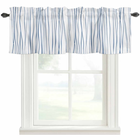 Abstract Line Window Valance Curtain Blue Rod Pocket Valance for Windows Short Curtain for Living Room, Bedroom & Kitchen Window Decor 42x12in