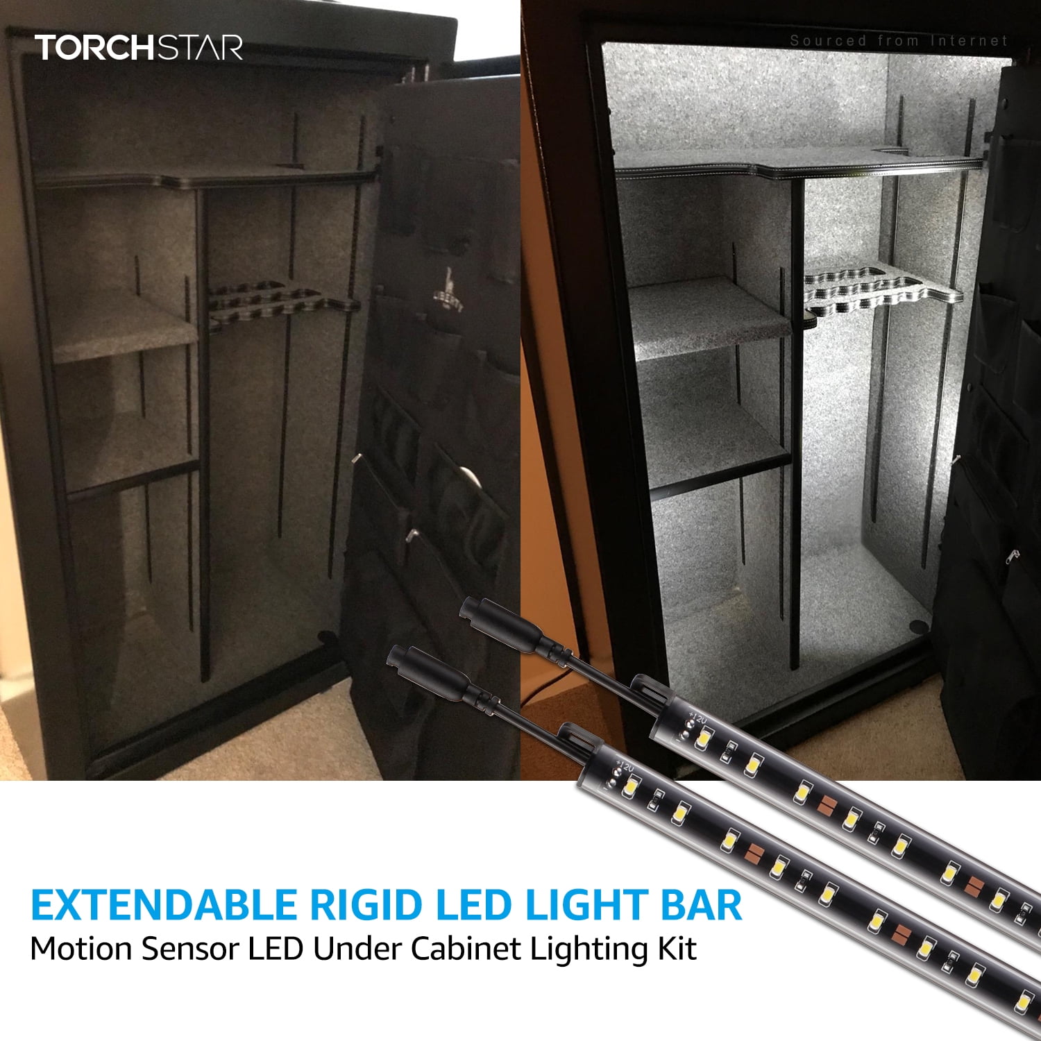 LED Safe Lighting Kit, (6) 12 Inch Linkable Light Bars + Motion Sensor, for Under Cabinet, Gun Safe, Locker, Closet, Under Counter, Shelf, Showcase, 5000K Daylight