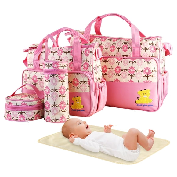 Juego de bolsas de pañales para bebés TeqHome, 5 piezas con cambiador, color rosa
