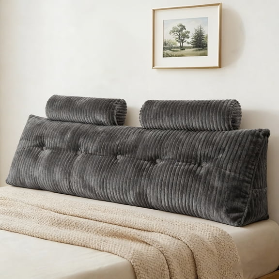 SDJPOI Headboard Pillow Queen,Large Triangular Wedge Pillow with 2 Pockets & Removable Cover for Reading and Resting