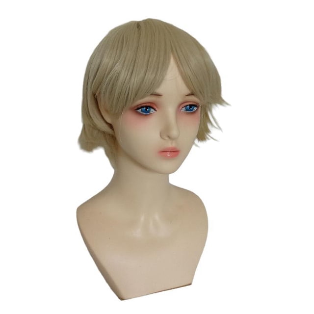 Peluca corta para cosplay, rubia, sintética, 12 cm, para personajes de anime
