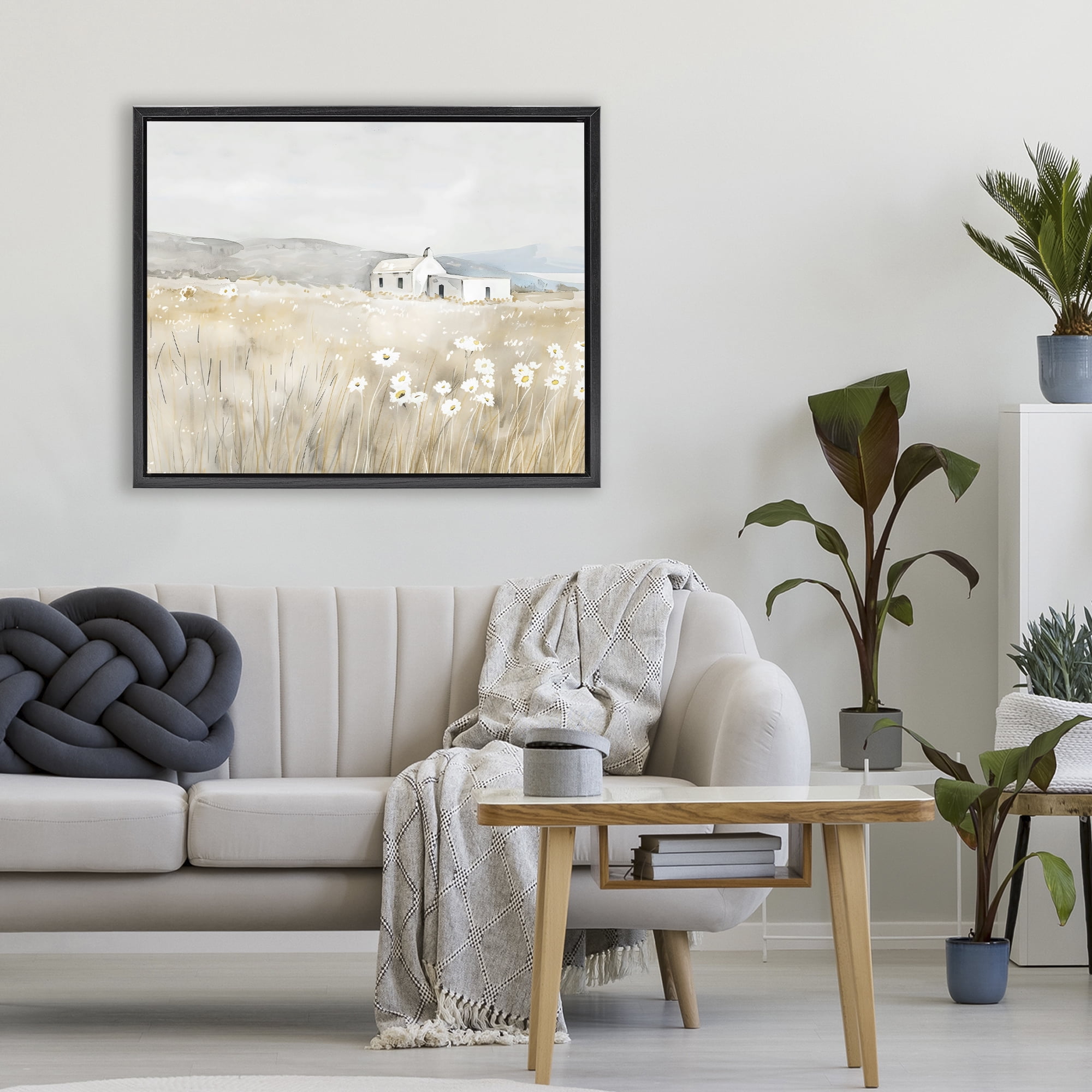 Stupell Industries Rustic Landscape Daisy Meadow Black Framed Floater Canvas Wall Art, design by Creative Studio