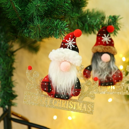 

Deyuer Christmas Tree Pendant Plush Hat White/Grey Whiskers Red Black Plain Clothing Hollow Out Standing Posture Window Dressing Scene Layout Hanging Faceless Gnome Santa Xmas Pendant Party Favor