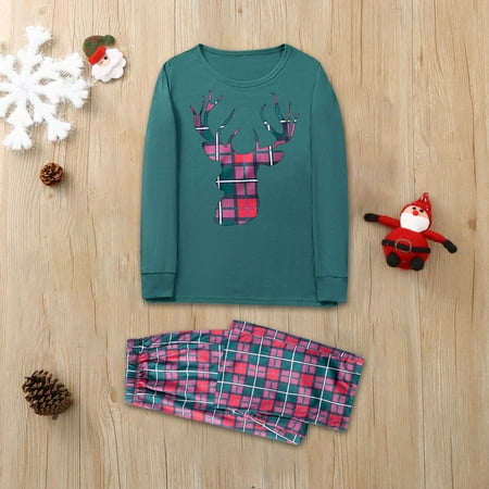 

ERTUTUYI Parent Child Ladies Mother s Wear Parent Child Warm Christmas Suit Plaid Print Home Clothes Mom Suit Green XXXL