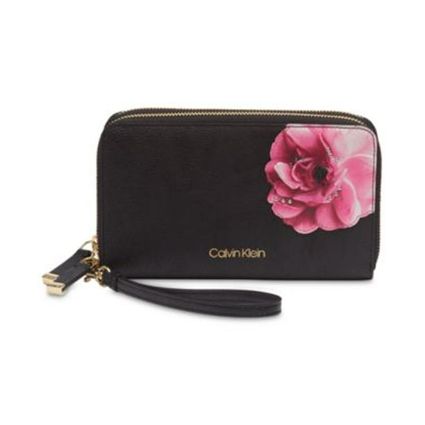 Calvin Klein Black Travel Orgianization Wallet Pink Flower Clutch Women  Wallet 