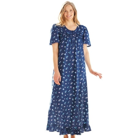 

Dreams & Co. Women s Plus Size Long Floral Print Cotton Gown Pajamas