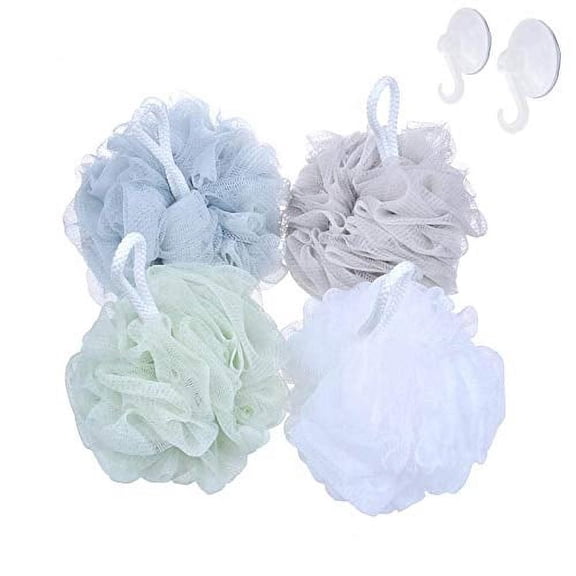 4 Pack Bath Loofahs Sponge Shower Pouf Body Scrubber Ball Mesh Pouf Bath Sponge