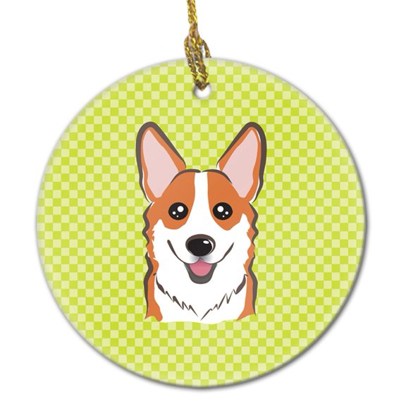 Checkerboard Lime Green Corgi Ceramic Ornament