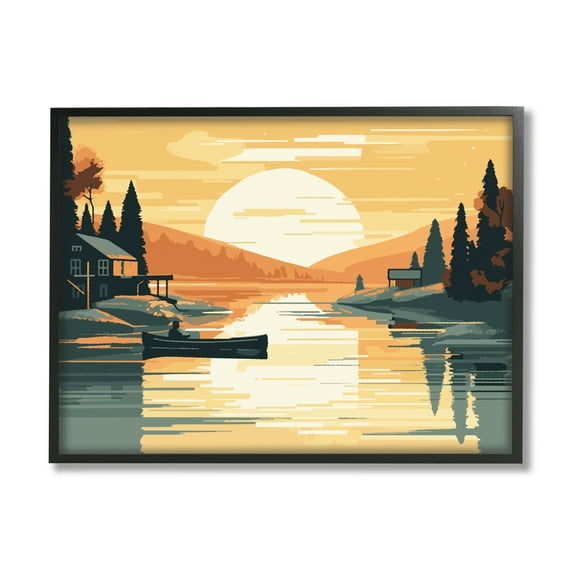 Stupell Industries Sunrise Lake Scenery Landscape Painting Black Framed Art Print Wall Art, 14 x 11