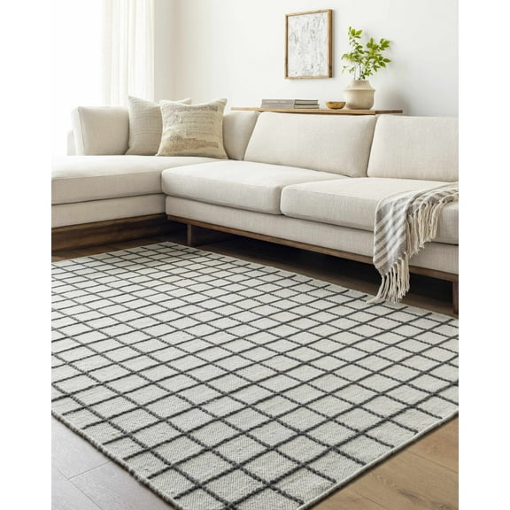 Hauteloom Tauri Wool Living Room, Bedroom Area Rug - Traditional, Transitional - Ivory, Charcoal - 2' x 3'