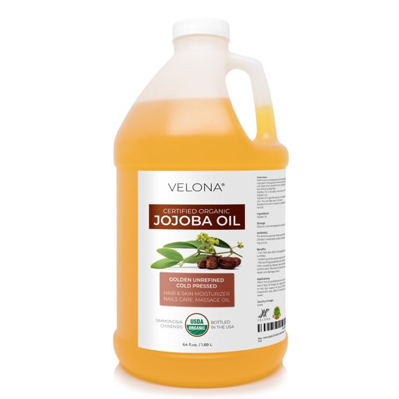 velona Jojoba Oil USDA Certified Organic - 64 Fl Oz | 100% Pure and Natural Carrier Oil| Golden, Unrefined, Cold Pressed, Hexane Free