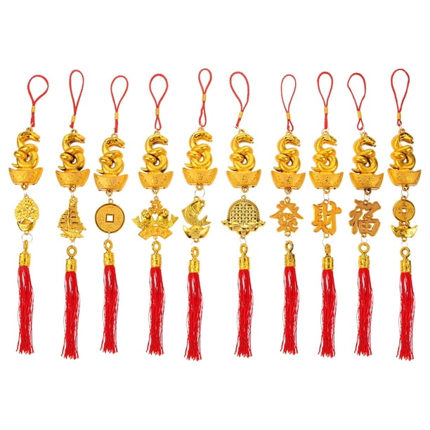 BRIGHTFUFU 10 piezas de borlas chinas para decoración de Año Nuevo chino, pequeñas serpientes colgantes para plantas en maceta.