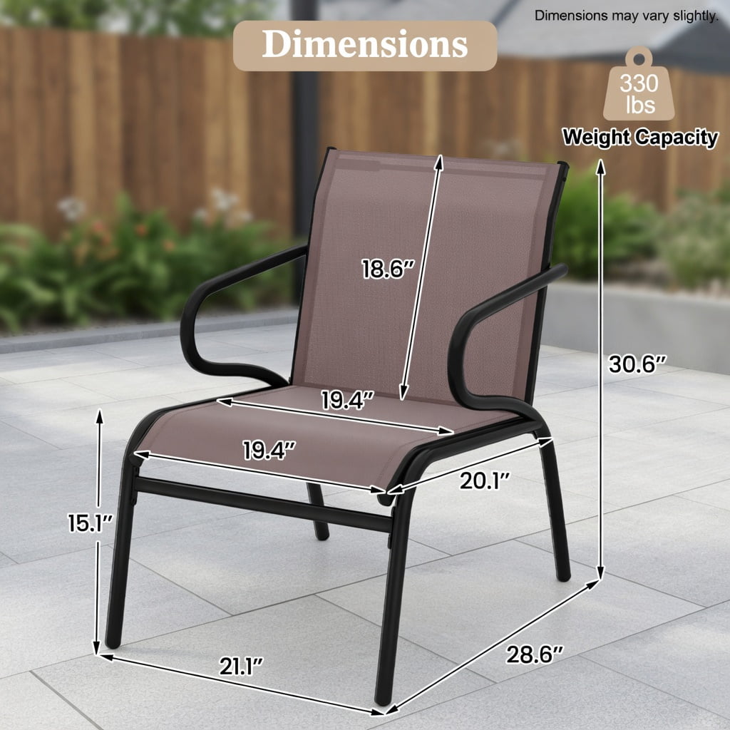 Hommoo Modern Outdoor Patio Chairs Set of 2, Breathable Fabric, Heavy-Duty Metal Frame, Ergonomic Design for Porch, Deck, Poolside & Garden, Black & Brown