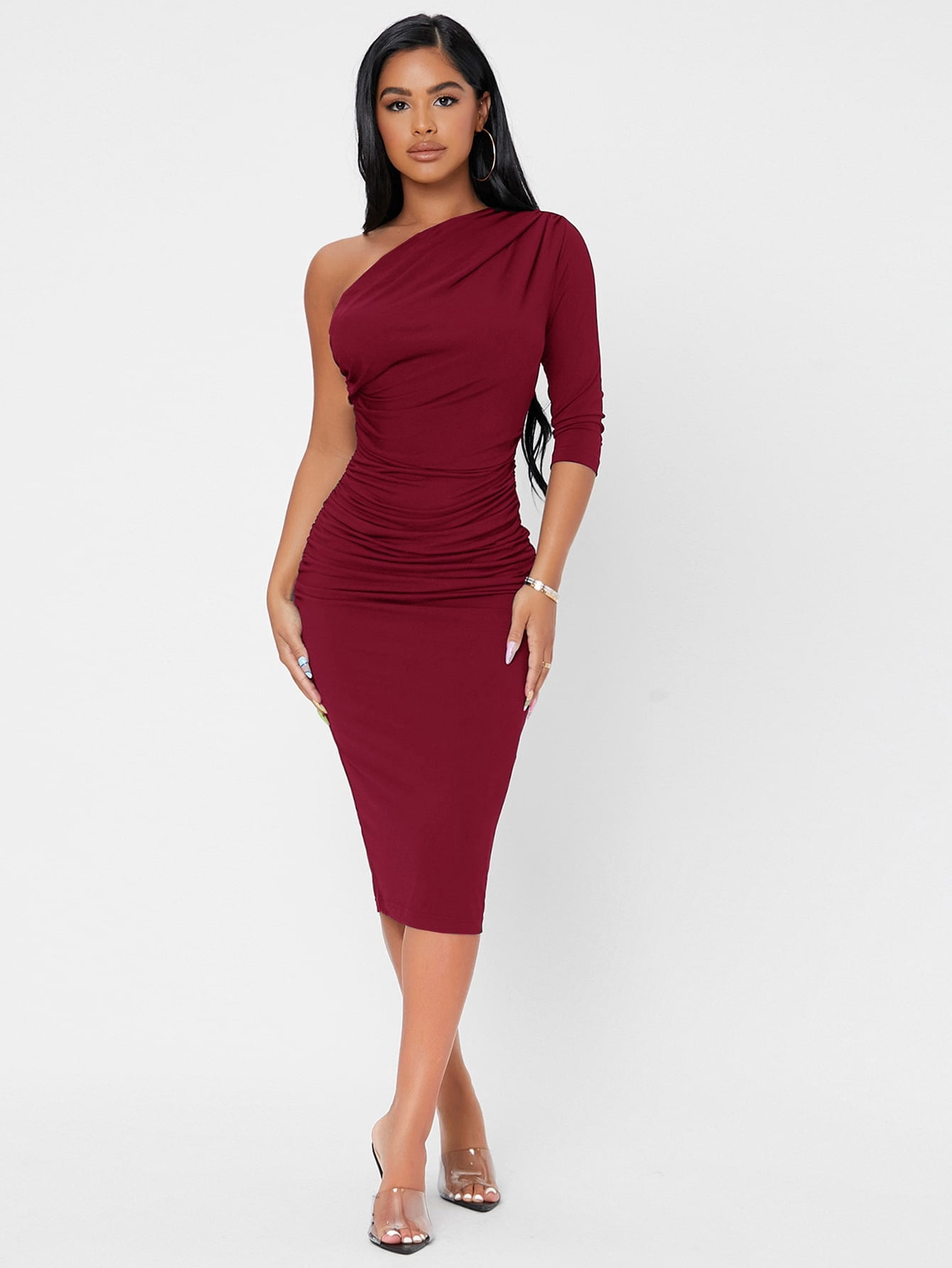 Shoulder Ruched Bodycon Dress Petite 