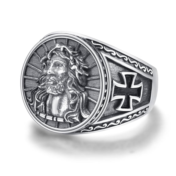 925 Sterling Silver Jesus Ring for Men Adjustable Christian Cross Rings Jewelry Gift