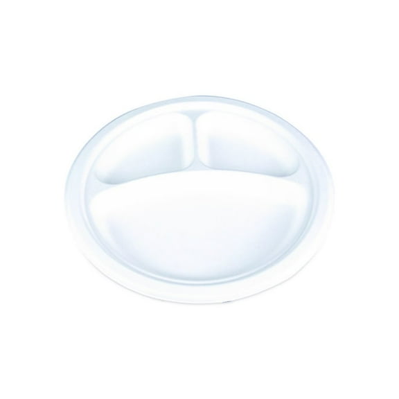 Southern Champion Tray 18163WPF Champware Molded Fiber Tableware, 3-compartment Plate, 10" Dia, White, 125/sleeve, 4 Sleeves/carton