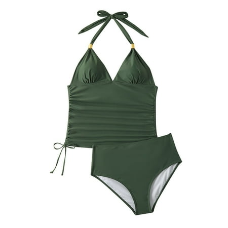 POROPL Swimsuits for Women 2025 Bikini Halter Top Conservative Swim Beach Vintage Print Swim Green