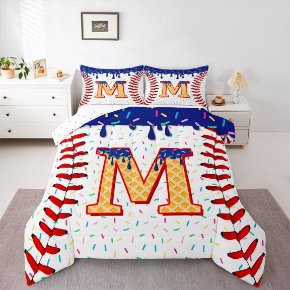 Erosebridal Orange Monogrammed M Twin Comforter Sets, Sport Baseball Bedding Set, Kids Boys, 2pcs